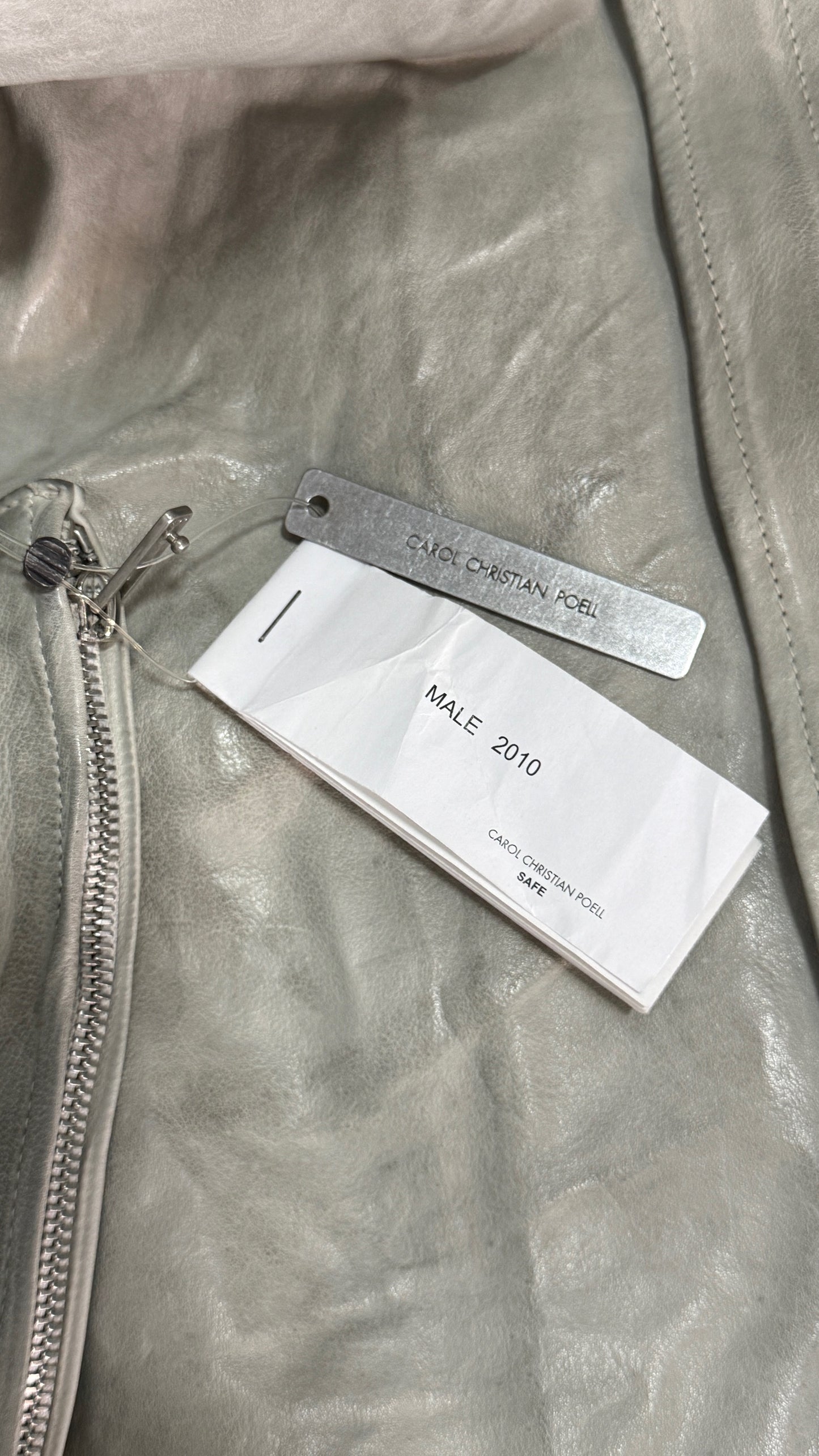 Pale Grey High Neck Kangaroo Leather Jacket by Carol Christian Poell