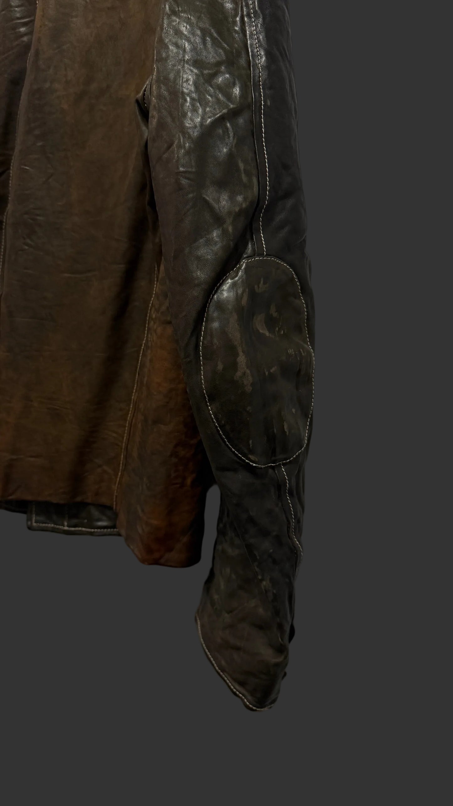 Dark Brown Calf Leather Collared Zipper Riders Jacket by Carol Christian Poell