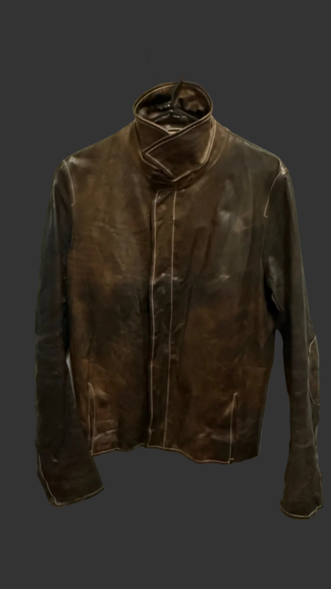 Dark Brown Calf Leather Collared Zipper Riders Jacket by Carol Christian Poell
