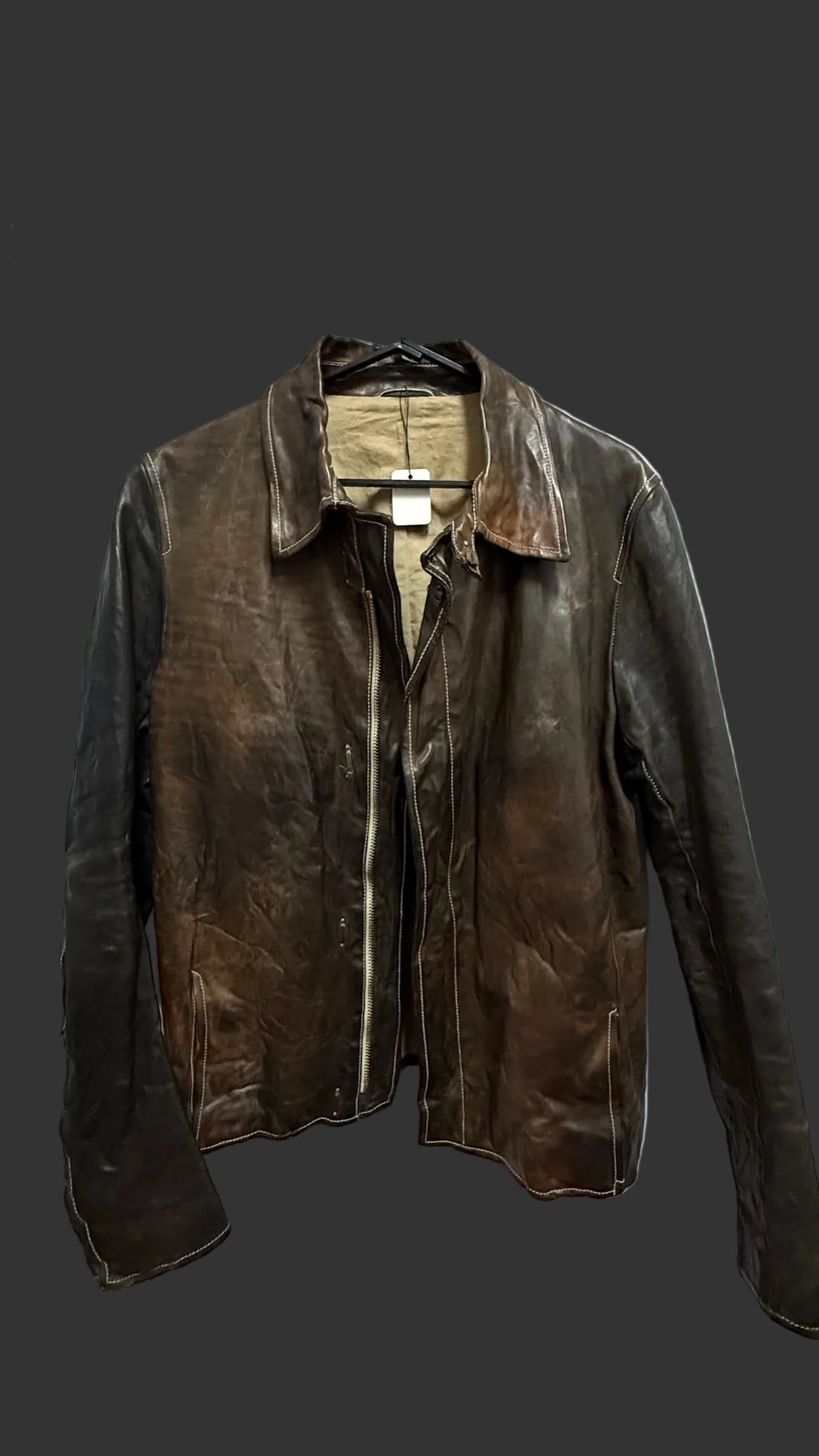 Dark Brown Calf Leather Collared Zipper Riders Jacket by Carol Christian Poell