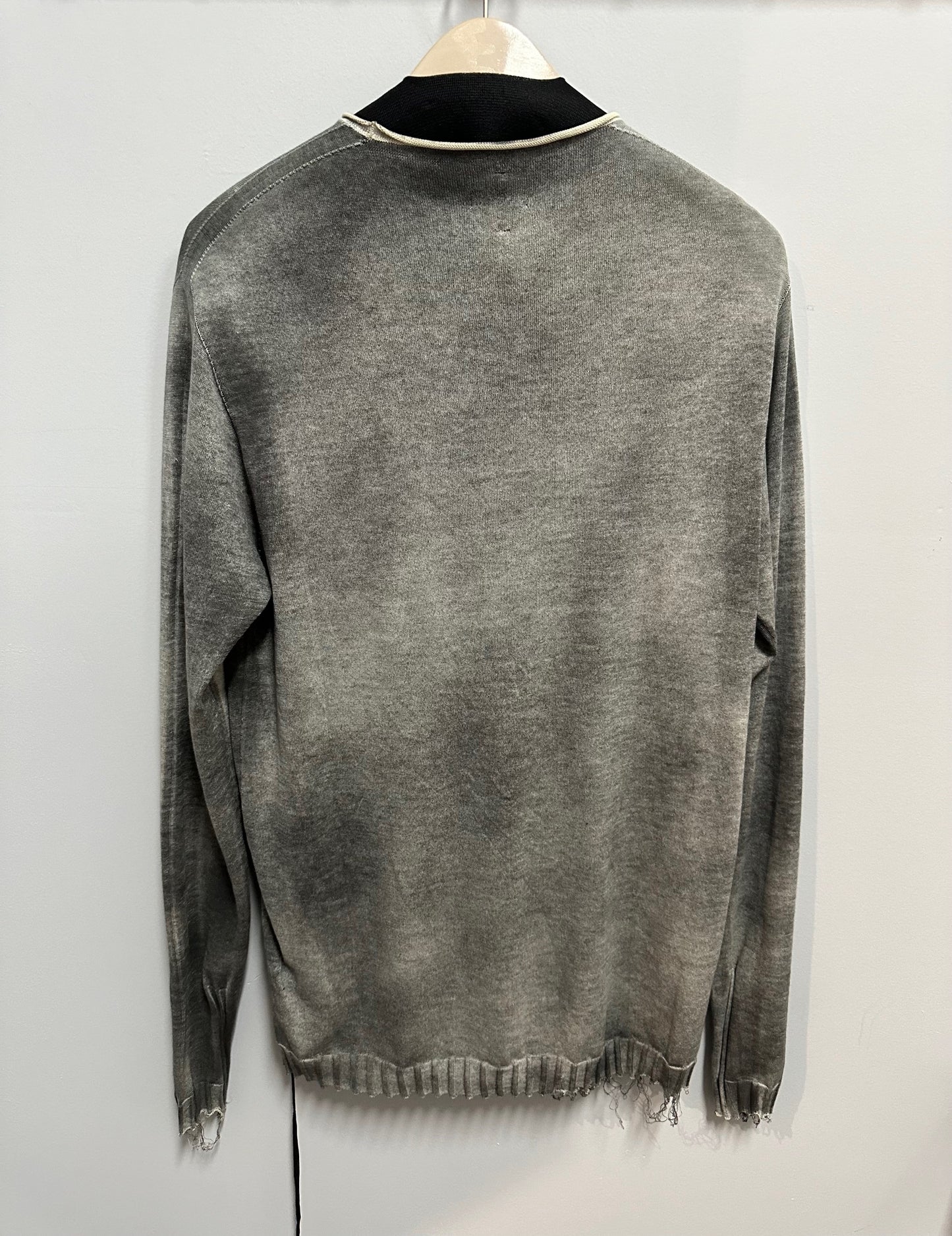 Grey Spray Abstract Black and Green Hand-Stitching Cotton Sweater