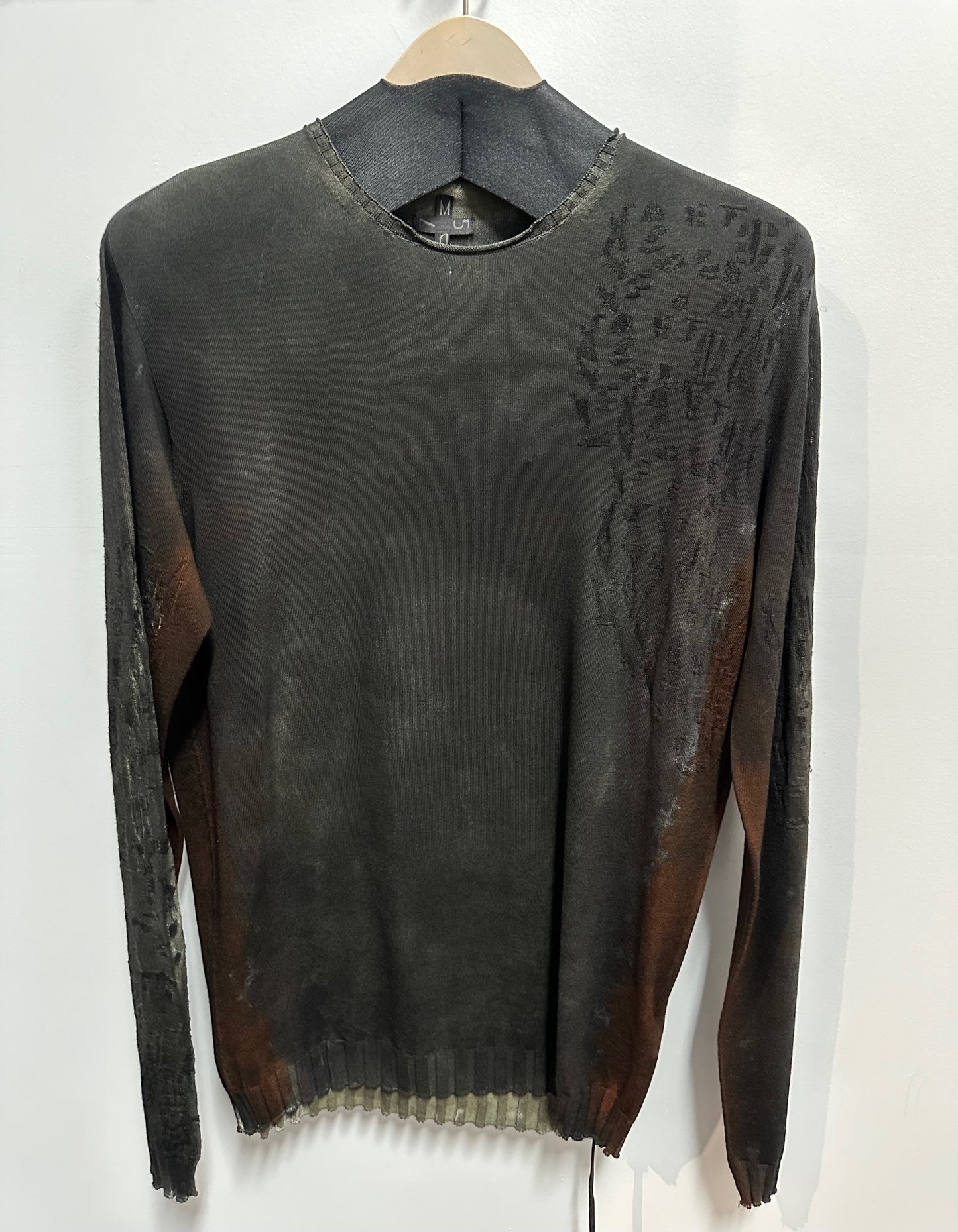 Black Rust Abstract Weave Crew Neck Cotton Sweater