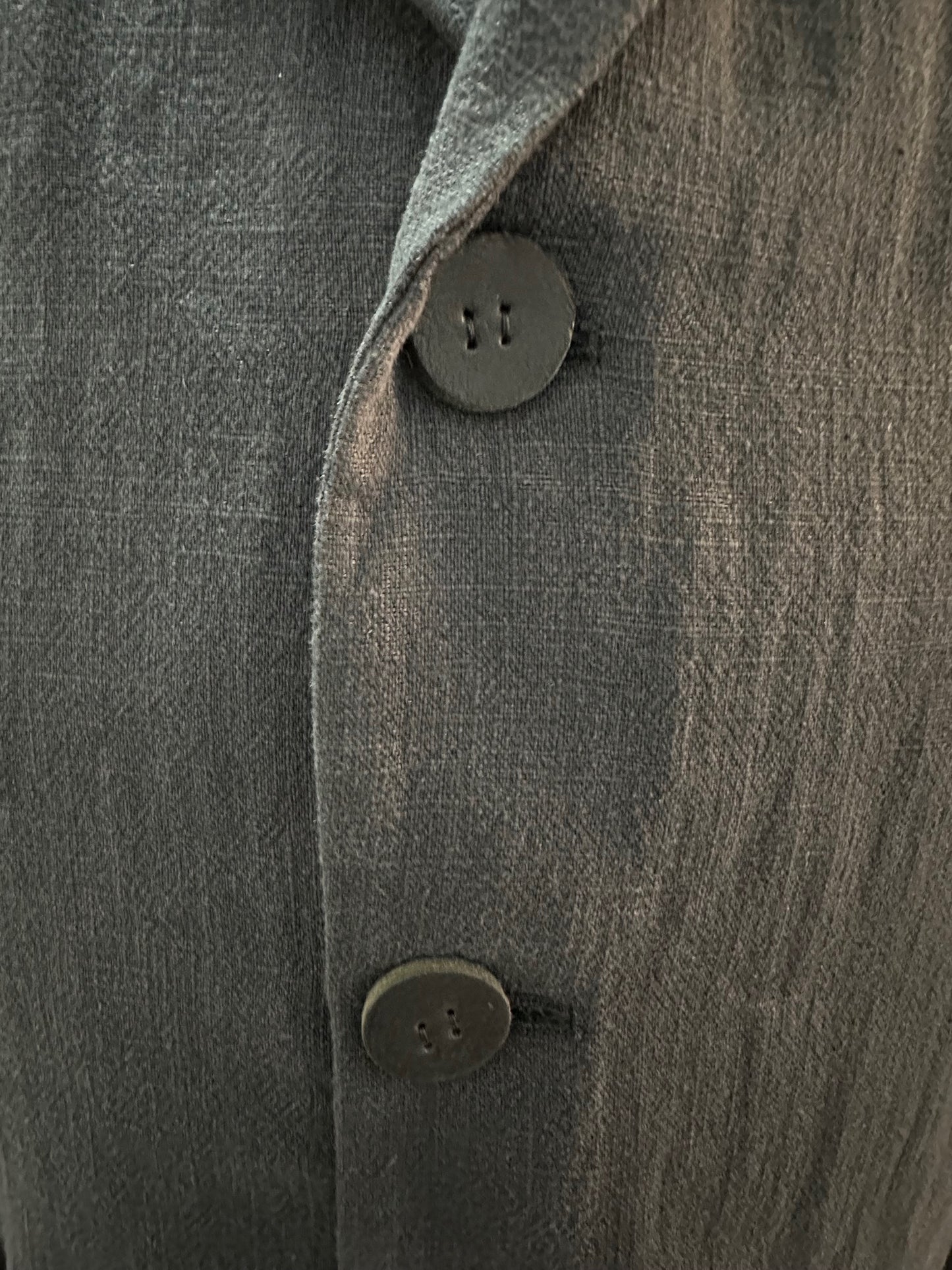 Black Indigo Cotton Linen with Leather Trim 3-Button Short Soft Blazer