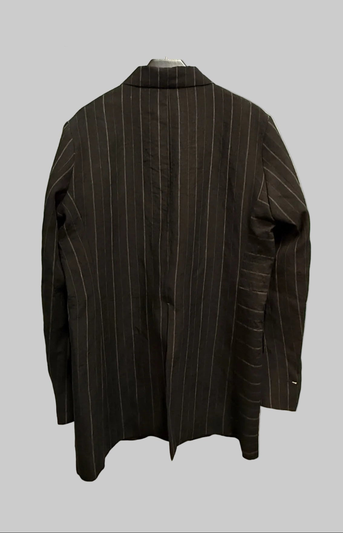 Off Black Stripe and Dark Brown Reversible Overlock Stitched Long Jacket