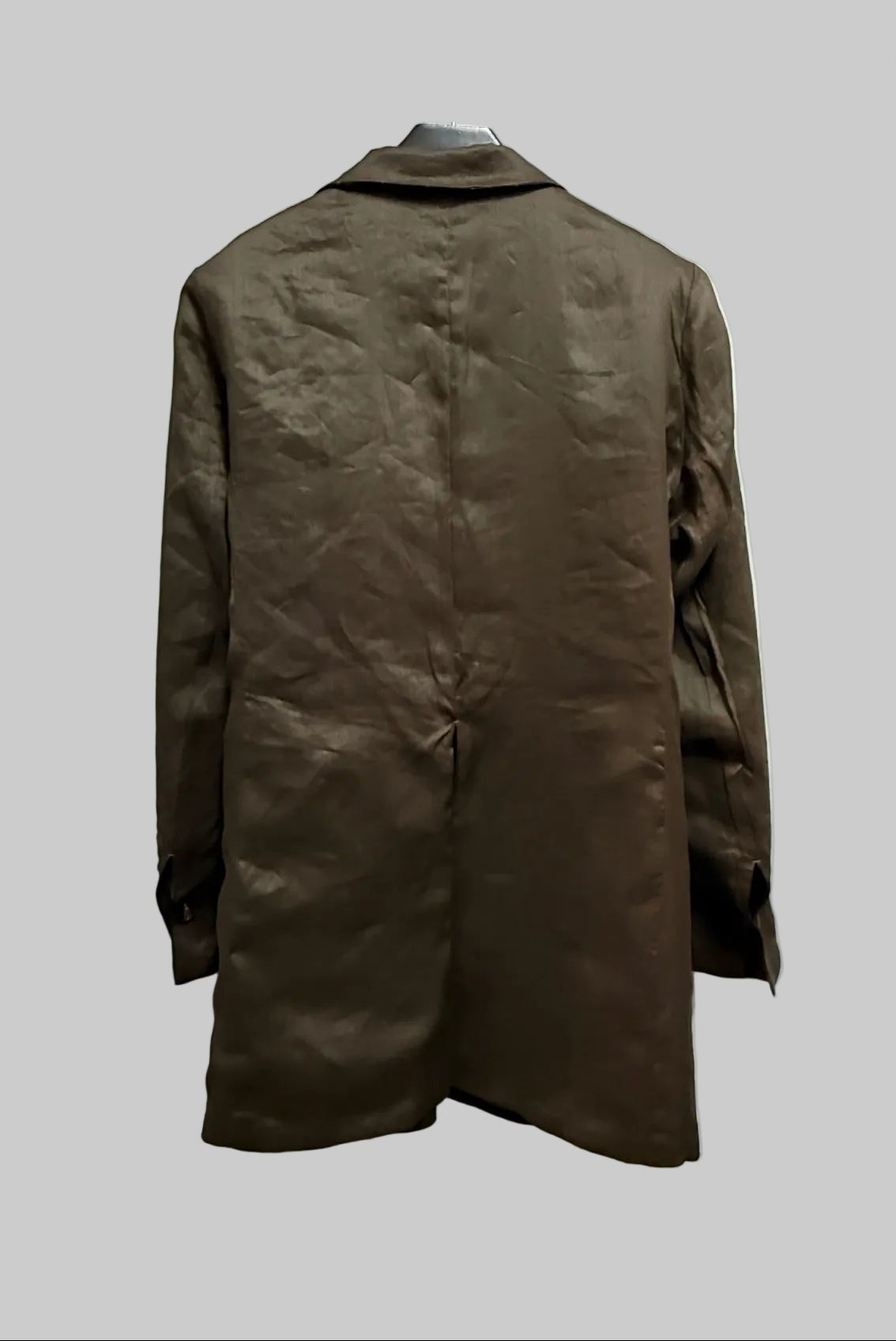 Off Black Stripe and Dark Brown Reversible Overlock Stitched Long Jacket