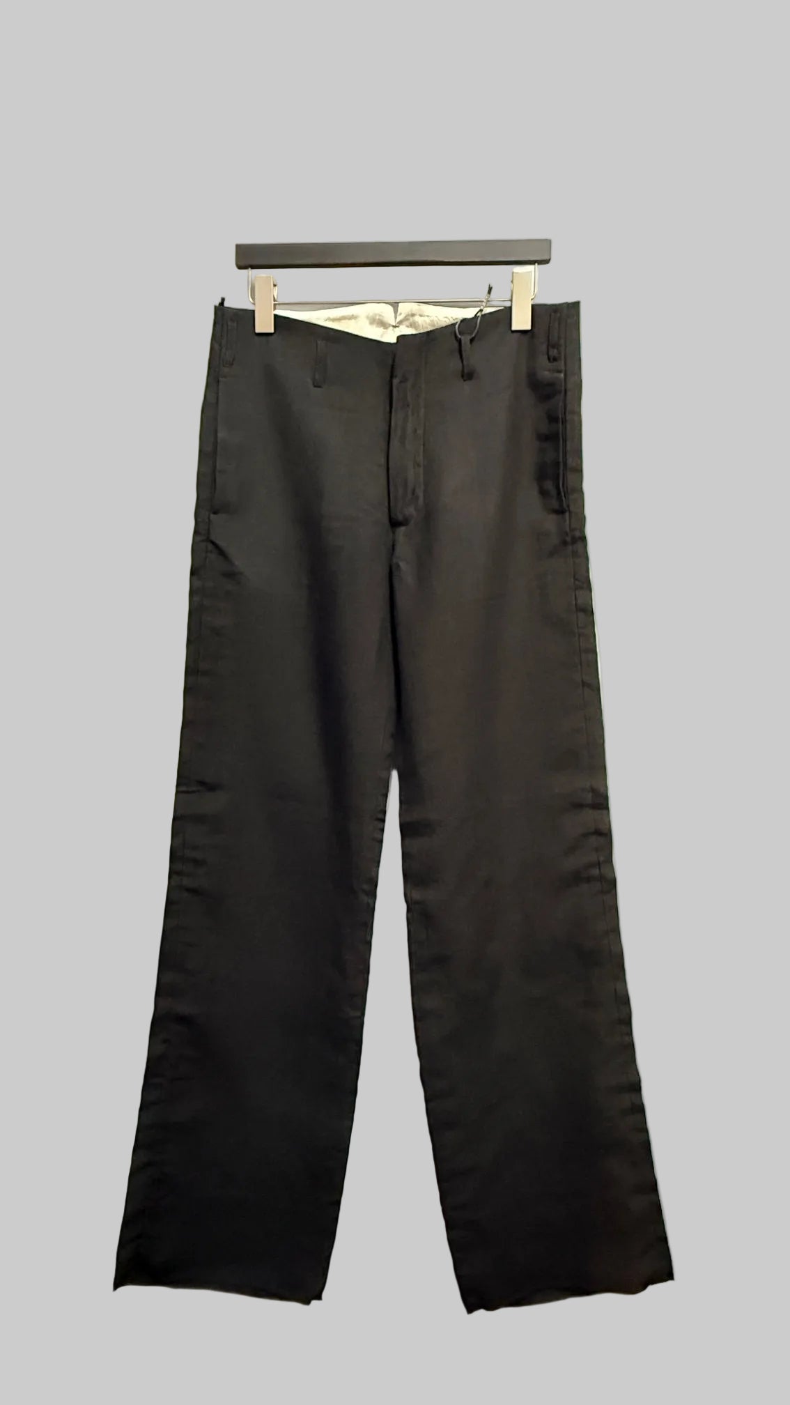 Off Black Linen Relaxed Straight Leg Trousers