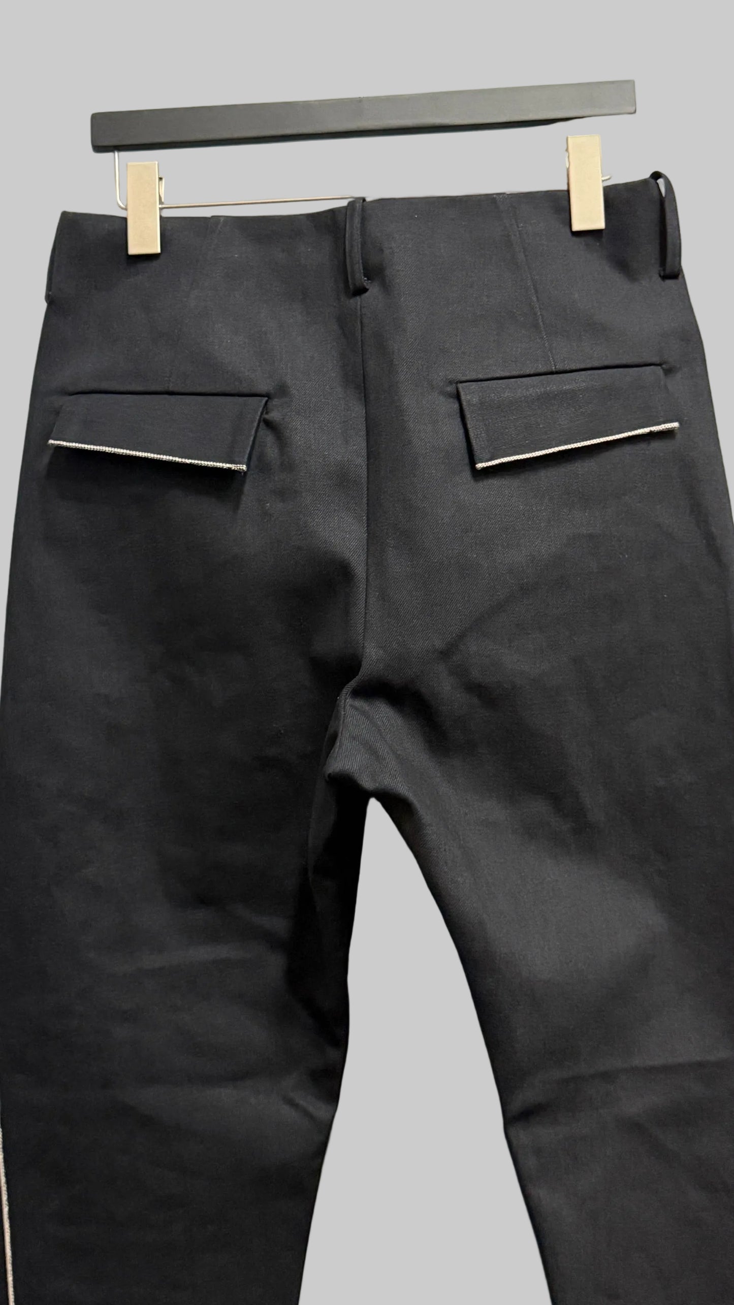 Off Black Cotton Selvedge Line Trousers