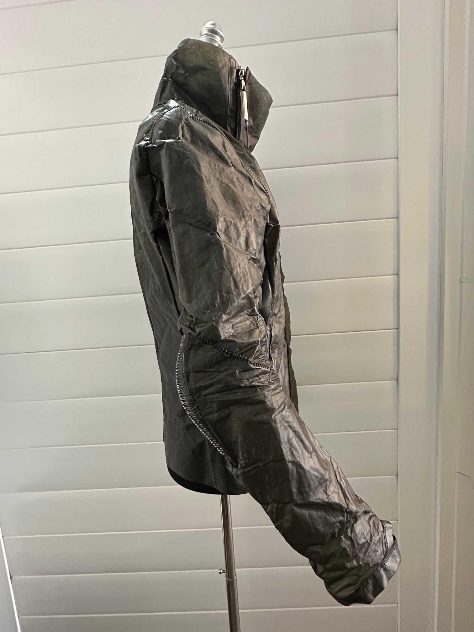 Grey Transparent Calf Leather Hi-collar Jacket by Isaac Sellam Experience