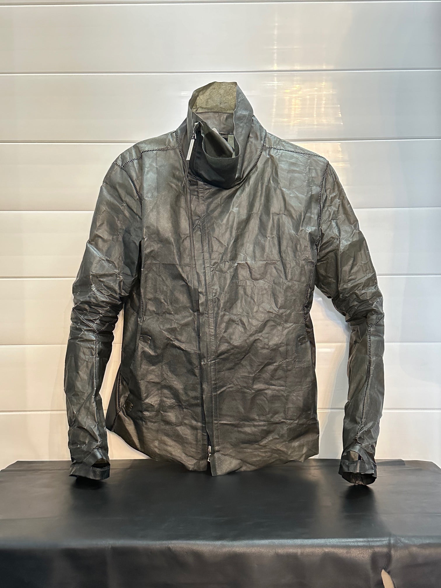 Grey Transparent Calf Leather Hi-collar Jacket by Isaac Sellam Experience