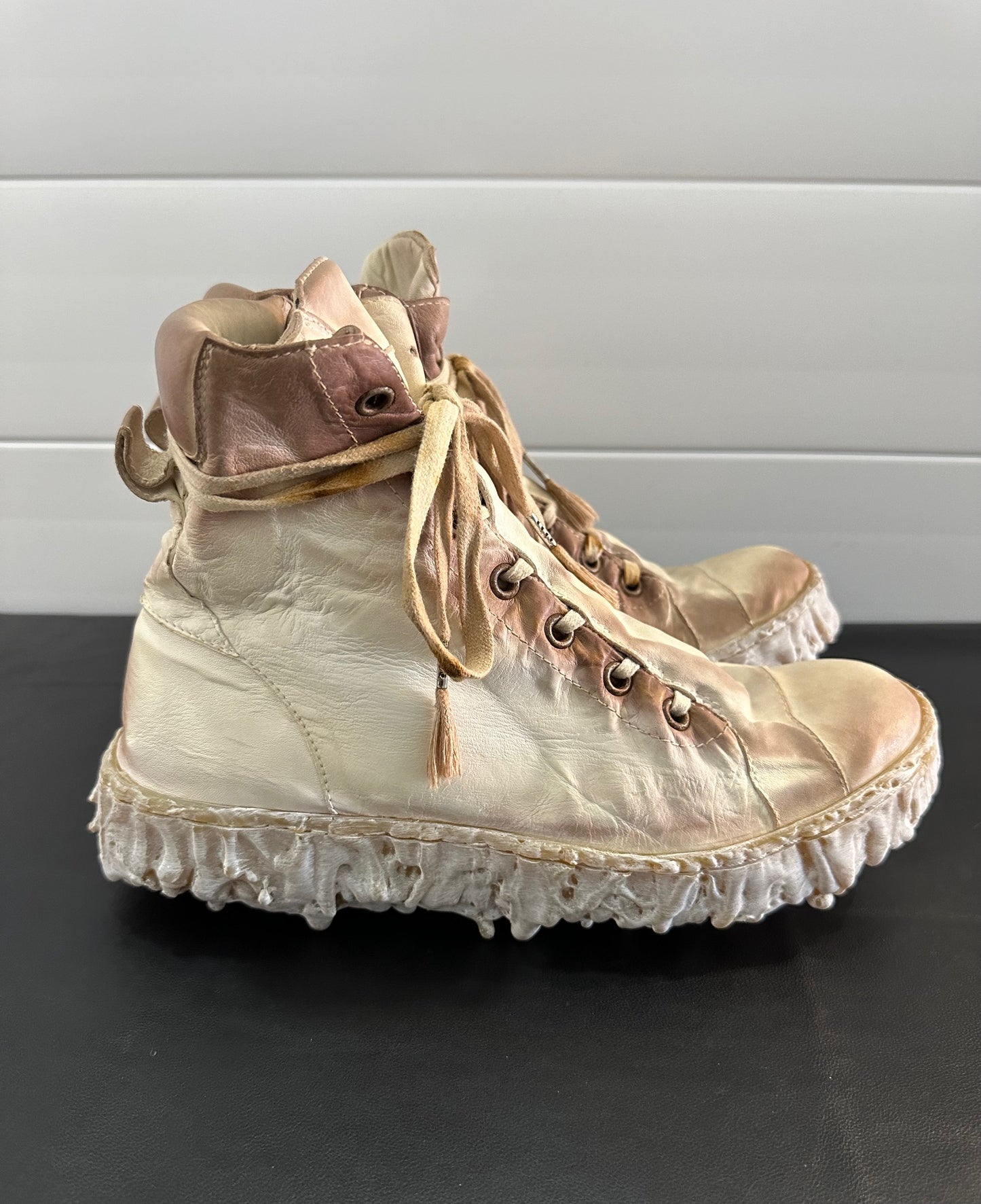 Chalk Melt Clash Kangaroo Leather Mid Top Sneakers