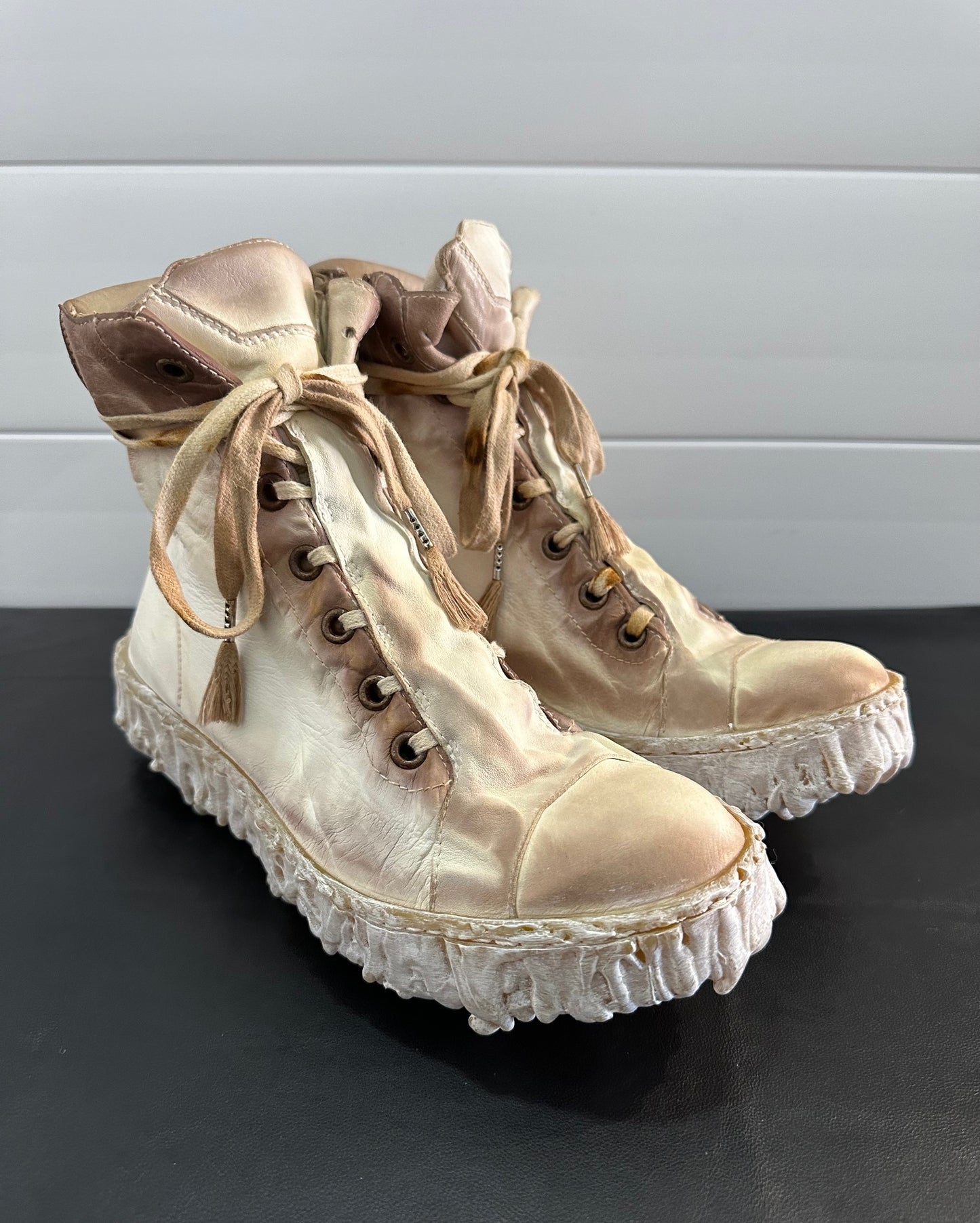 Chalk Melt Clash Kangaroo Leather Mid Top Sneakers