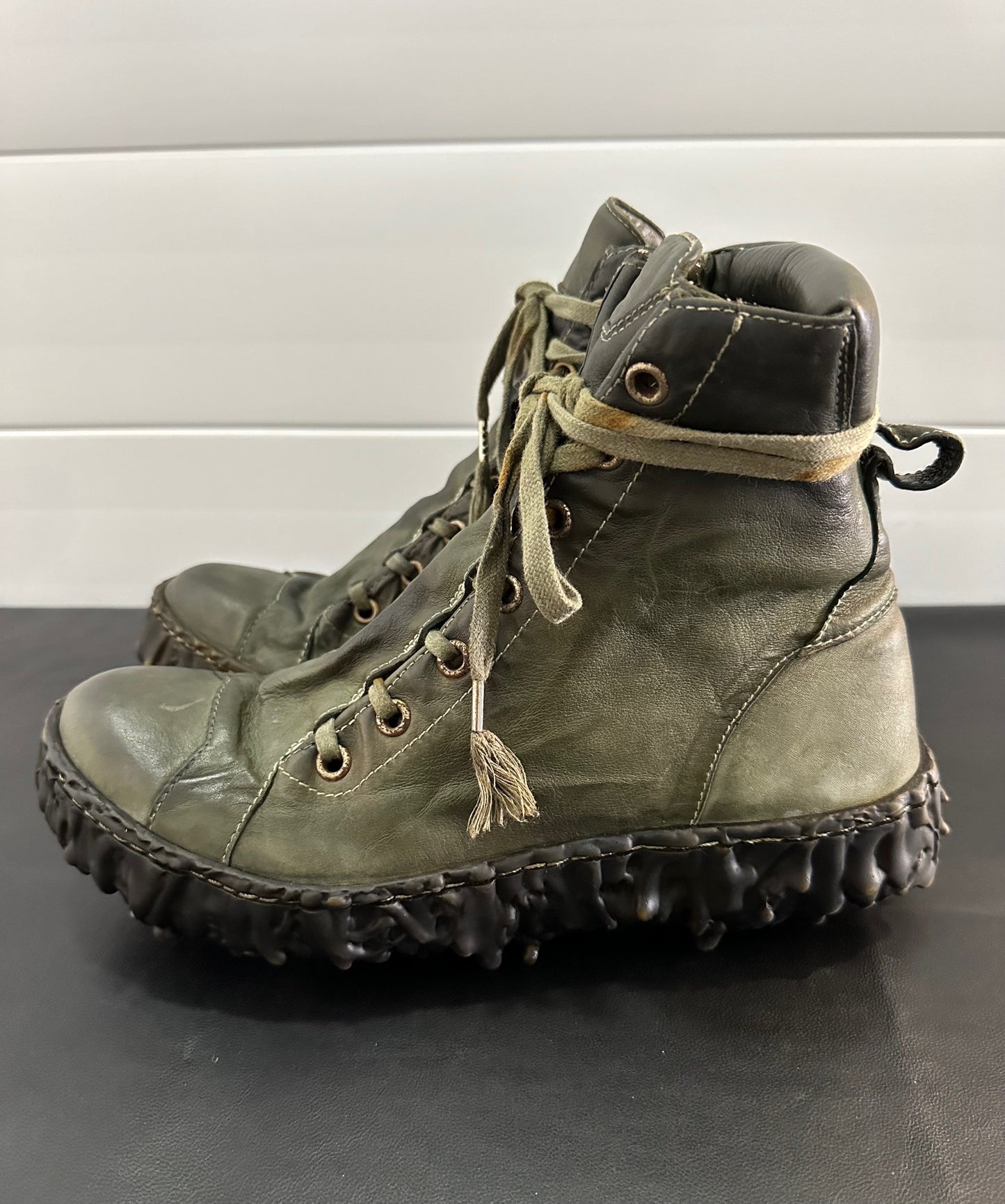 Olive Melt Clash Kangaroo Leather Mid Top Sneakers