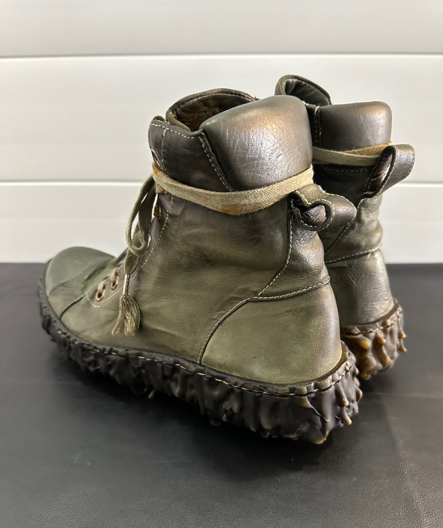 Olive Melt Clash Kangaroo Leather Mid Top Sneakers