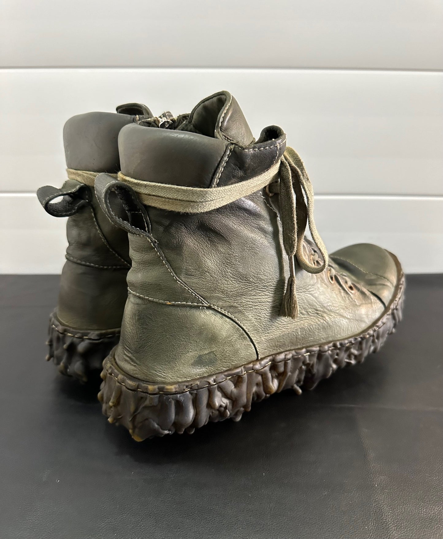 Olive Melt Clash Kangaroo Leather Mid Top Sneakers