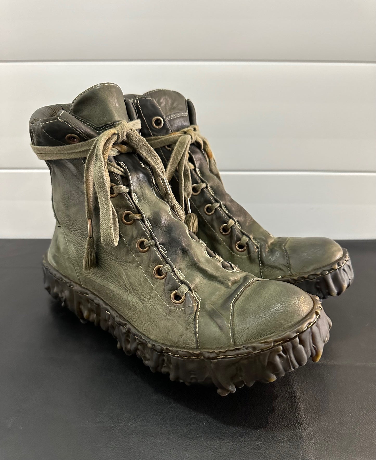 Olive Melt Clash Kangaroo Leather Mid Top Sneakers