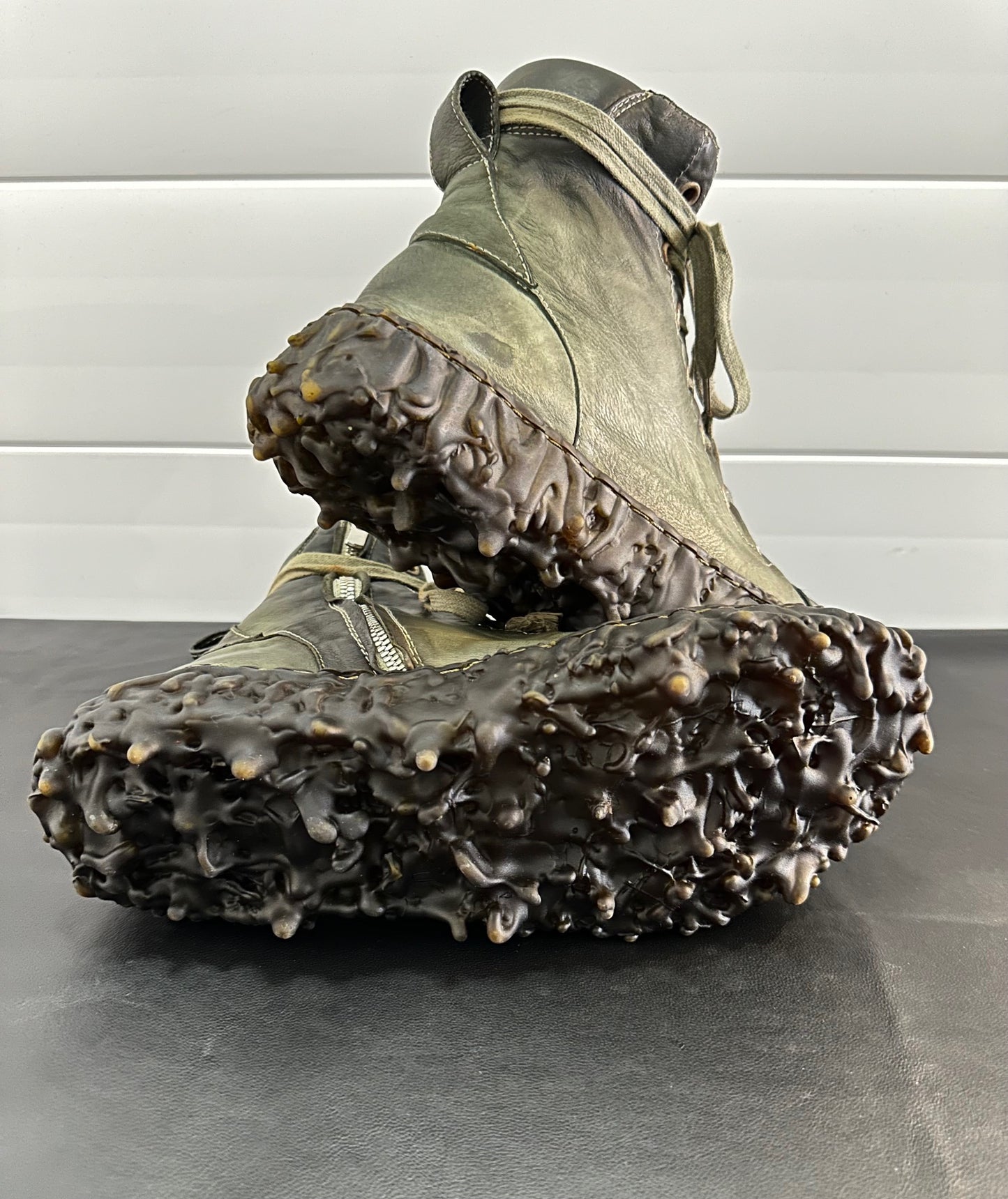 Olive Melt Clash Kangaroo Leather Mid Top Sneakers