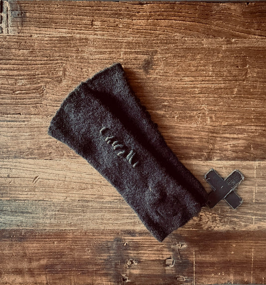 Black Cashmere Silk Fingerless Gloves w/ Embroidery
