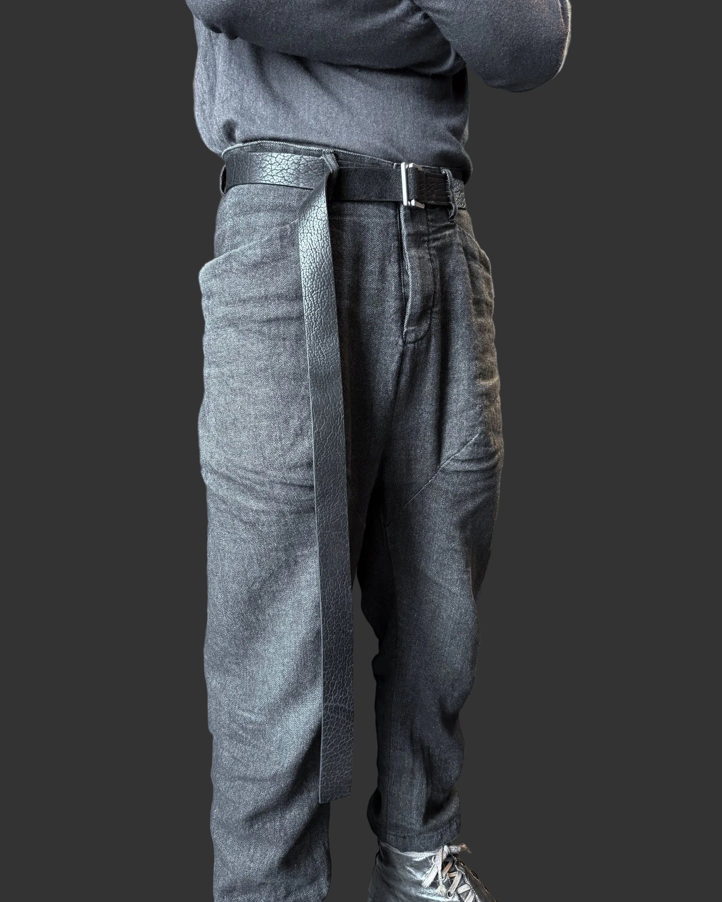Black Shrunken Bison Leather ARO Belt