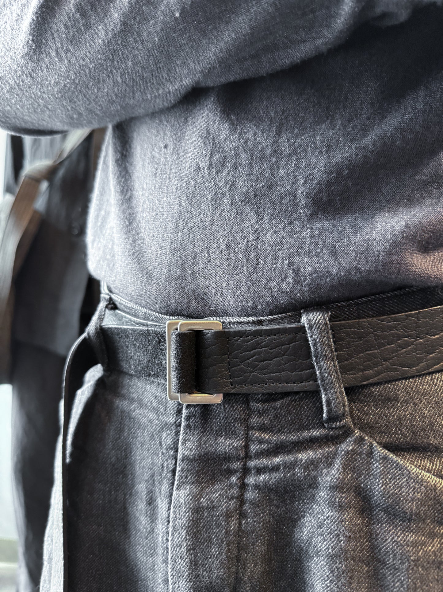 Black Shrunken Bison Leather ARO Belt
