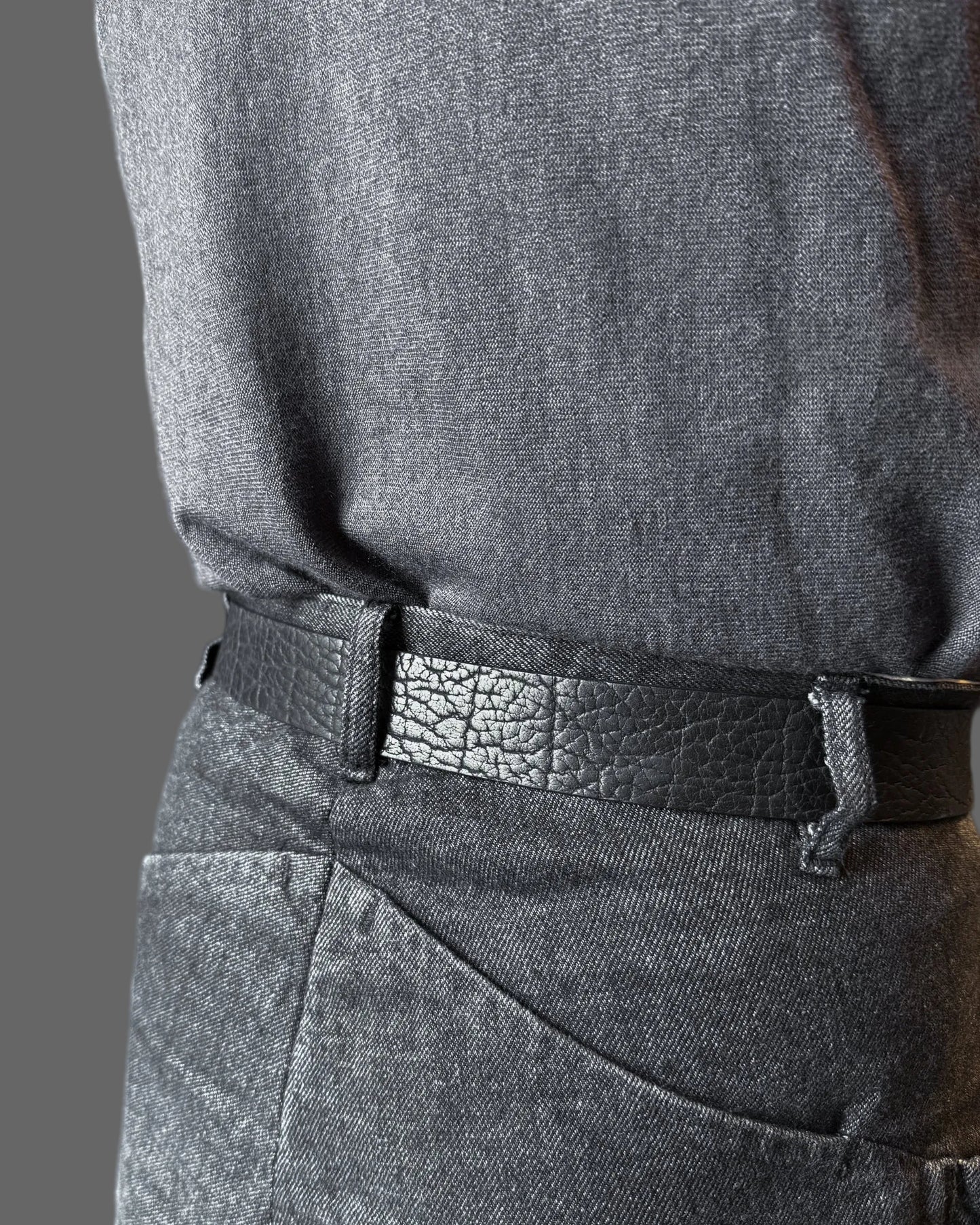 Black Shrunken Bison Leather ARO Belt