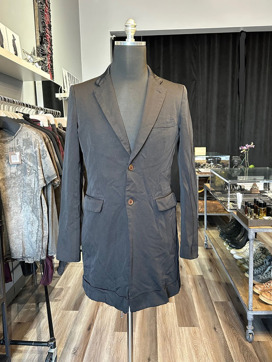 Black Crumpled Polyester Frock Coat by Comme des Garcons Homme Plus