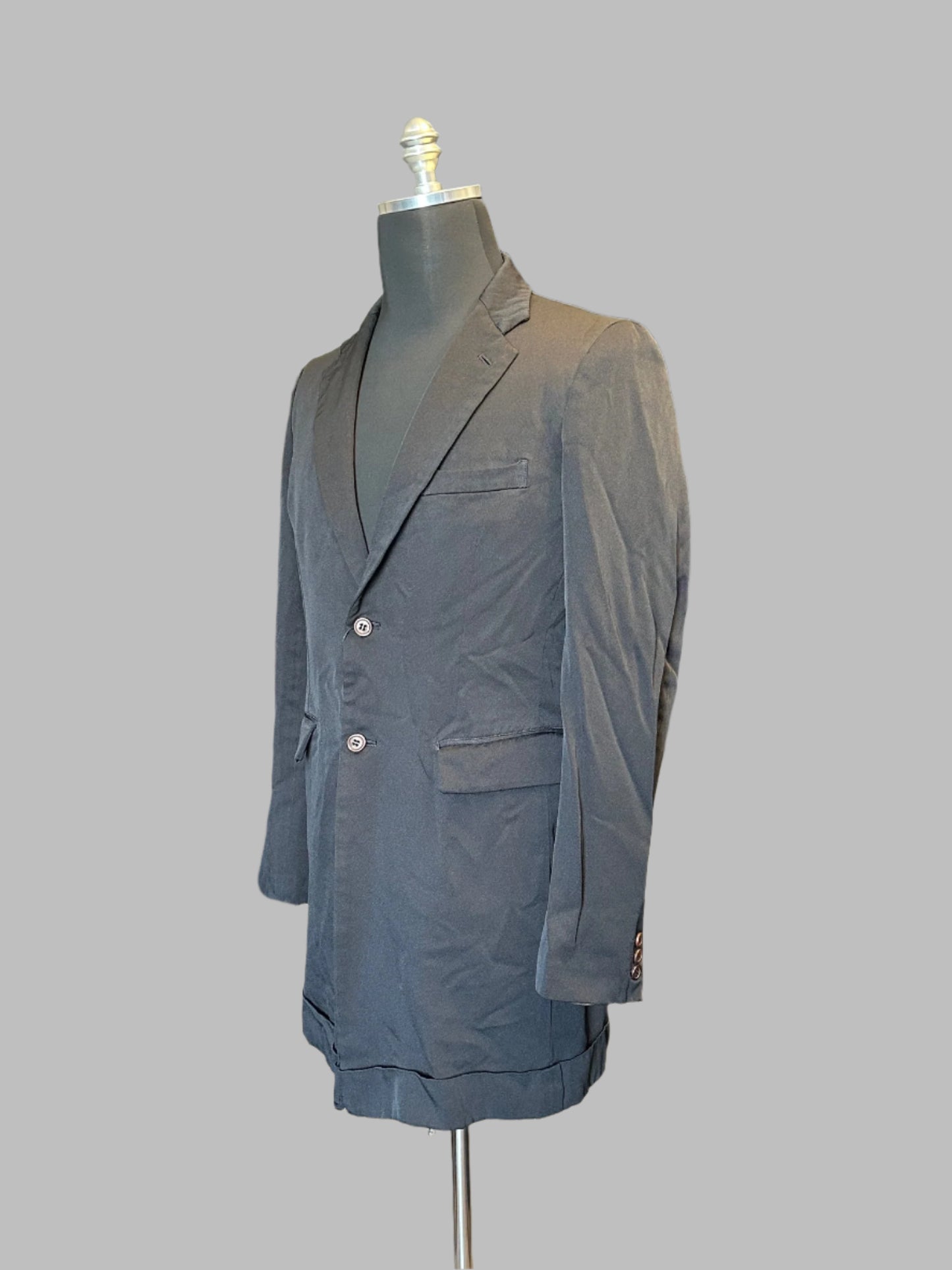 Black Crumpled Polyester Frock Coat by Comme des Garcons Homme Plus