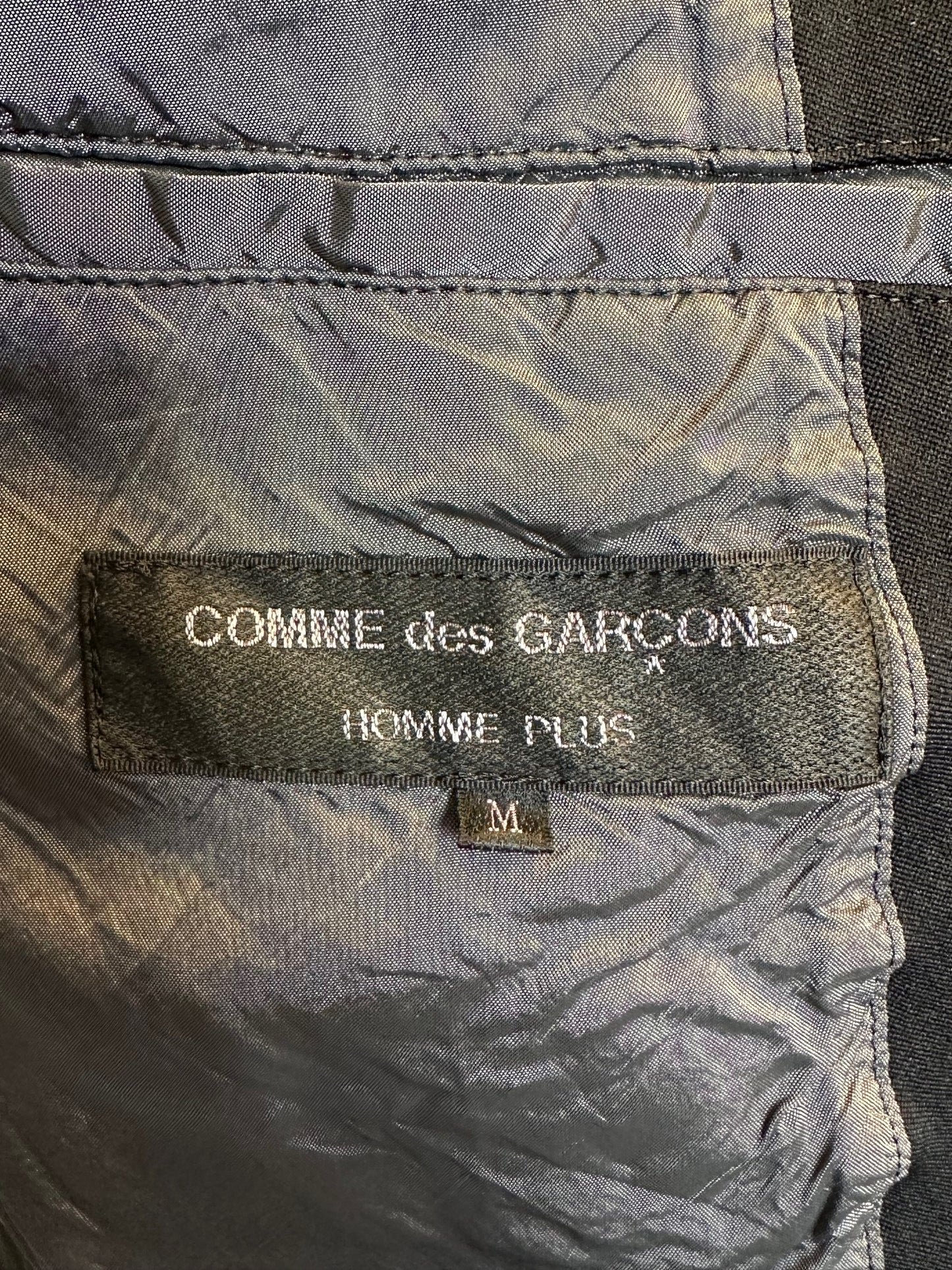 Black Crumpled Polyester Frock Coat by Comme des Garcons Homme Plus