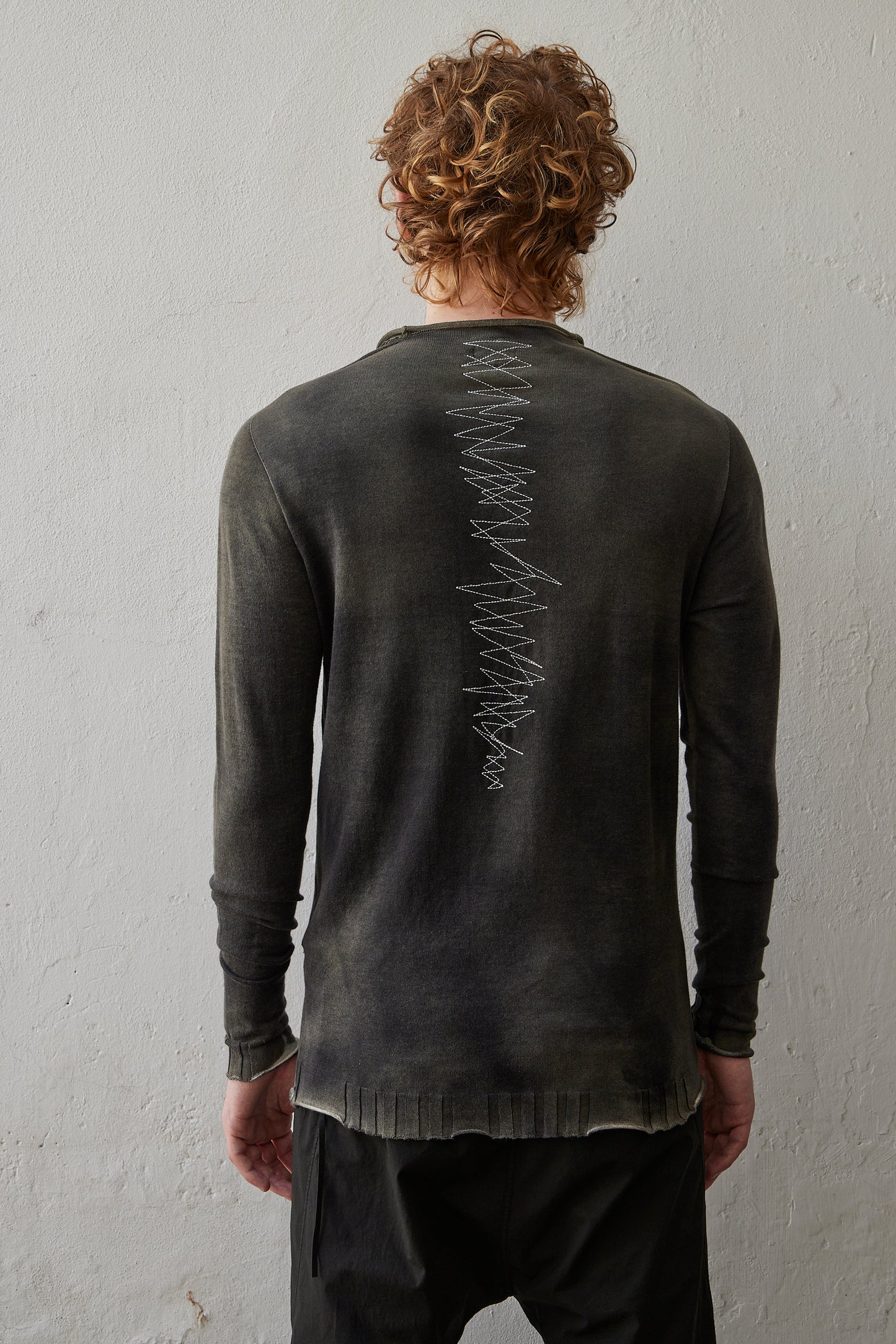 Military Black Embroidery Stitching Back Crewneck Cotton Sweater