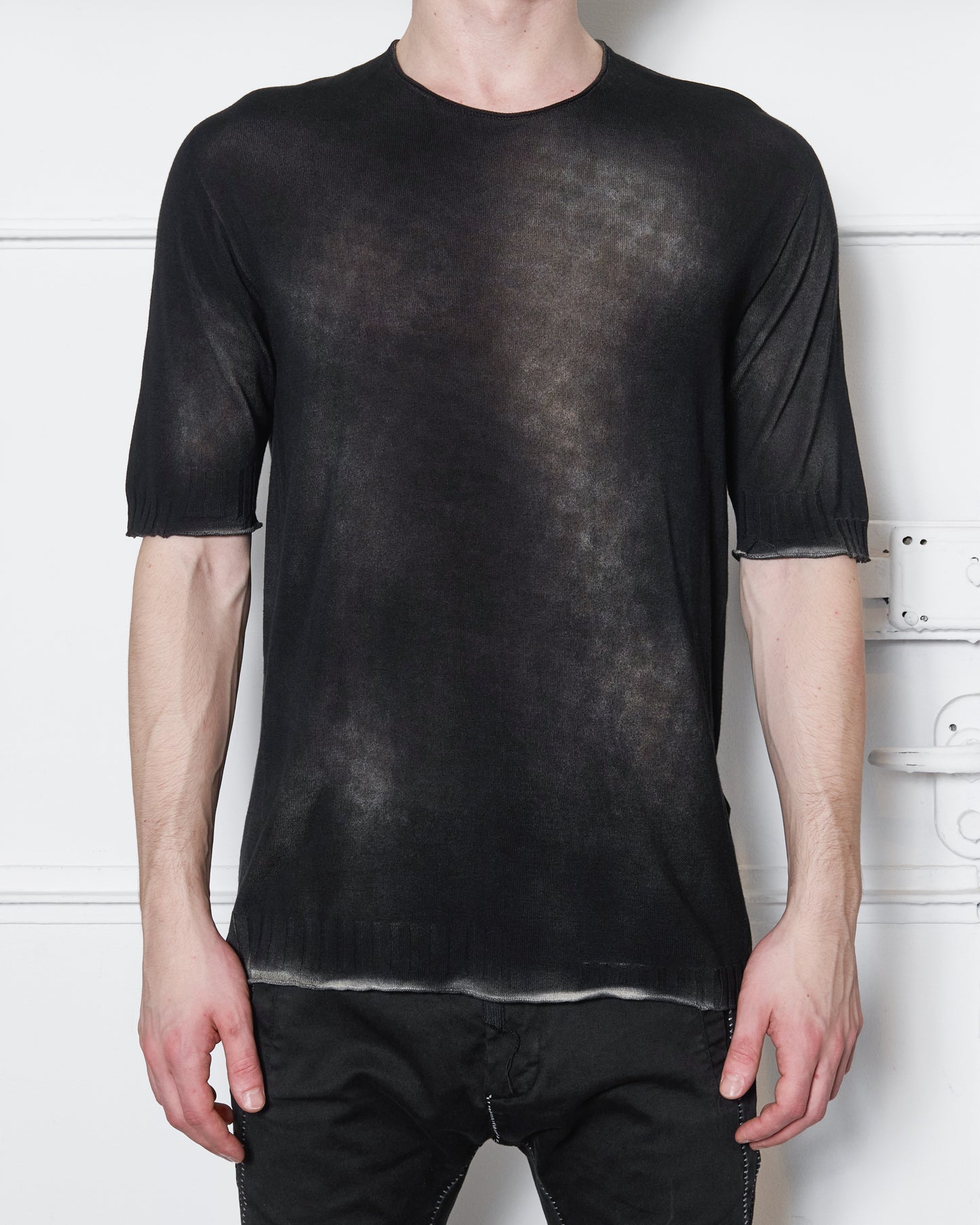 Black Wash Short Sleeve Sweater