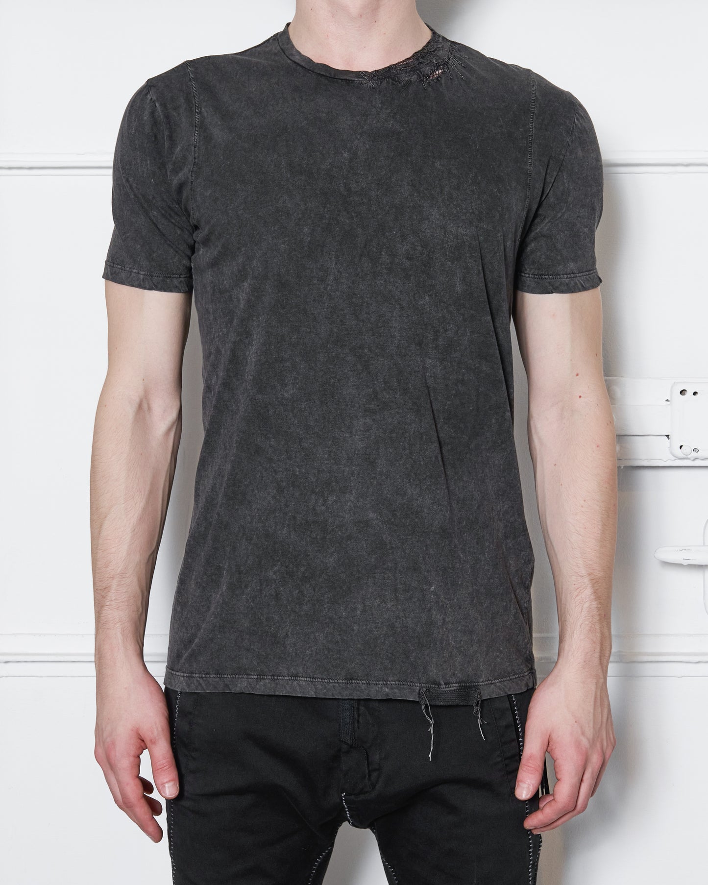 Anthracite Wash Embroidery on Neck SS T-shirt