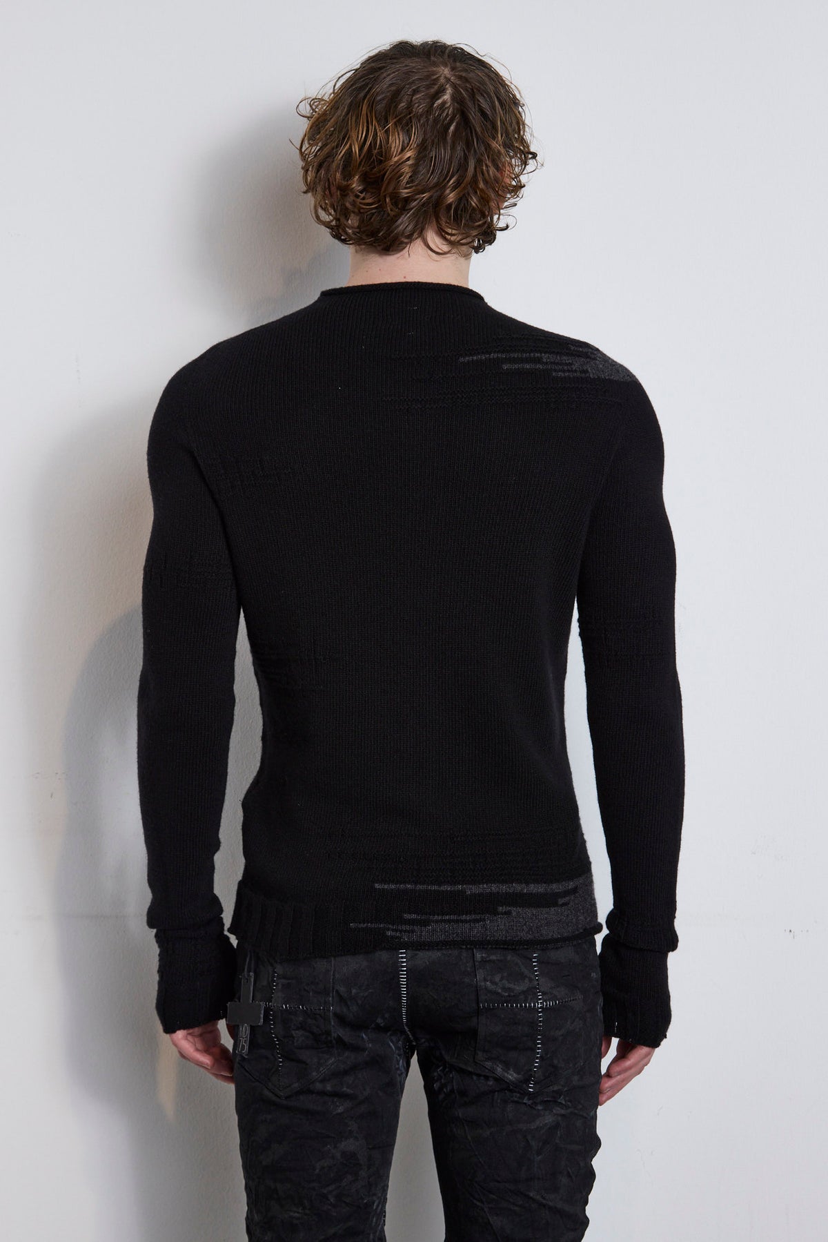 Black Grey Melange Pattern Soft Wool Roll Neck Sweater