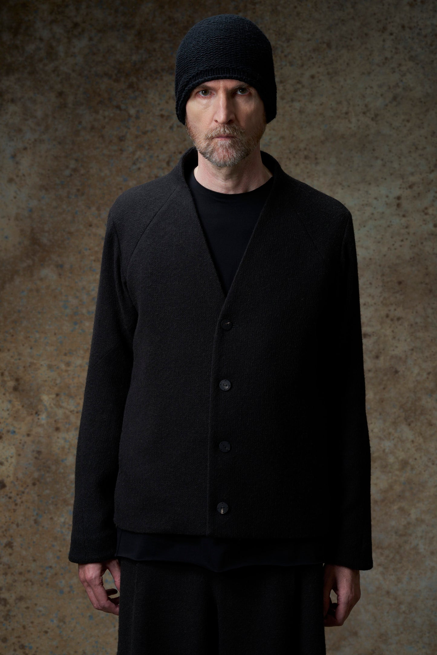 Off Black 4 Button V front Camel Knit Hybrid Cardigan Jacket