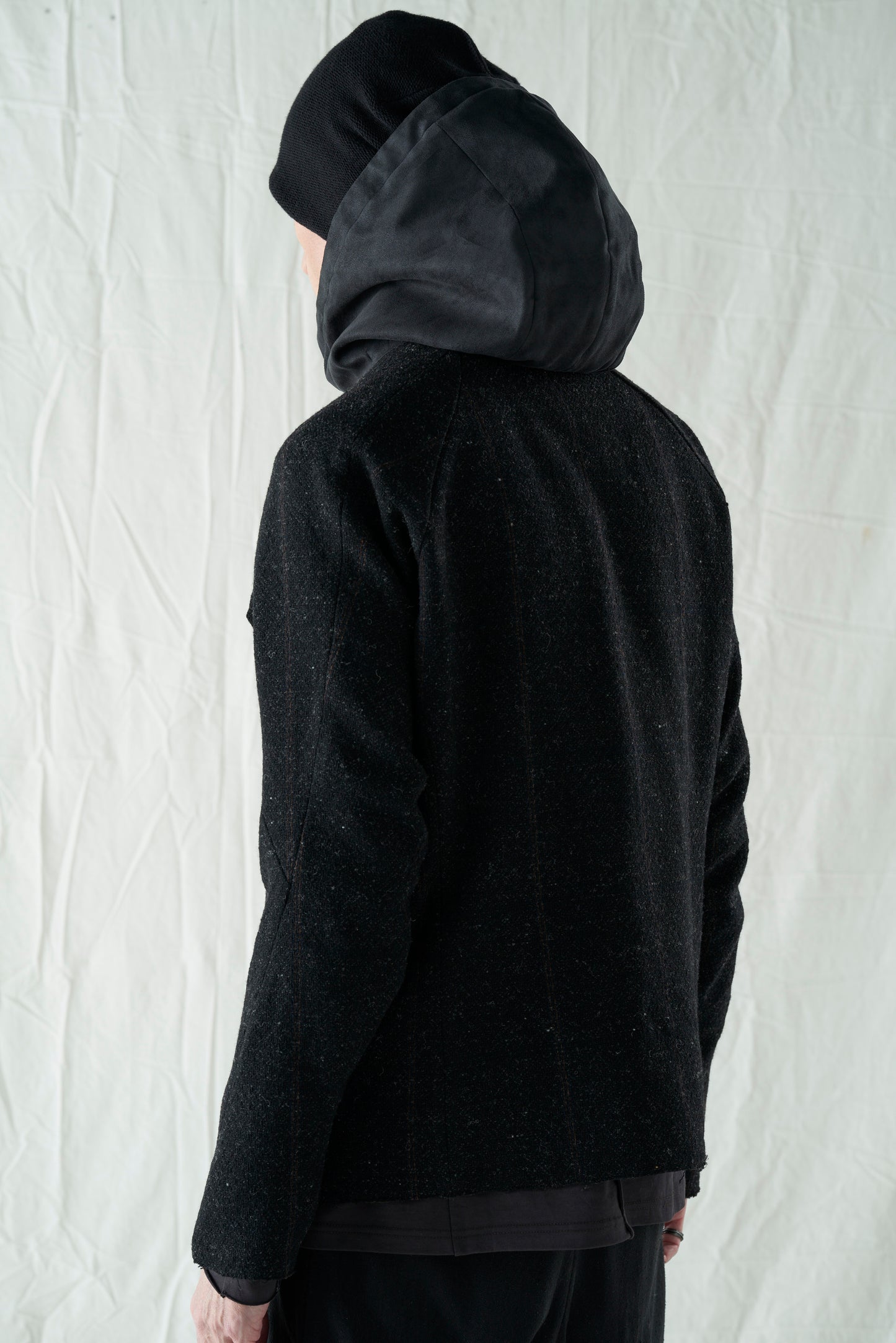 Black Wool Tweed Hoodie