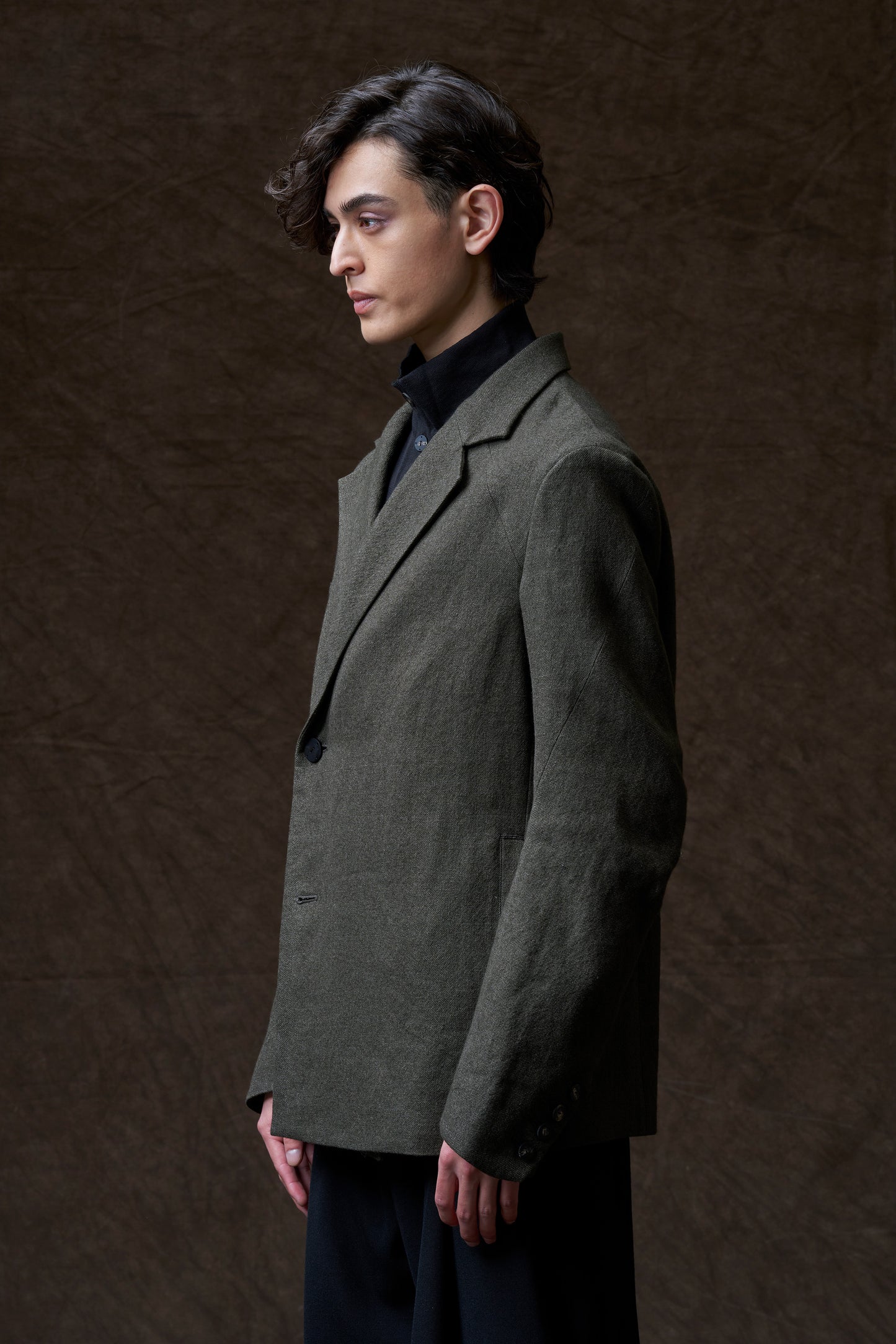 Olive Double Breasted Shrink Wool Jacket