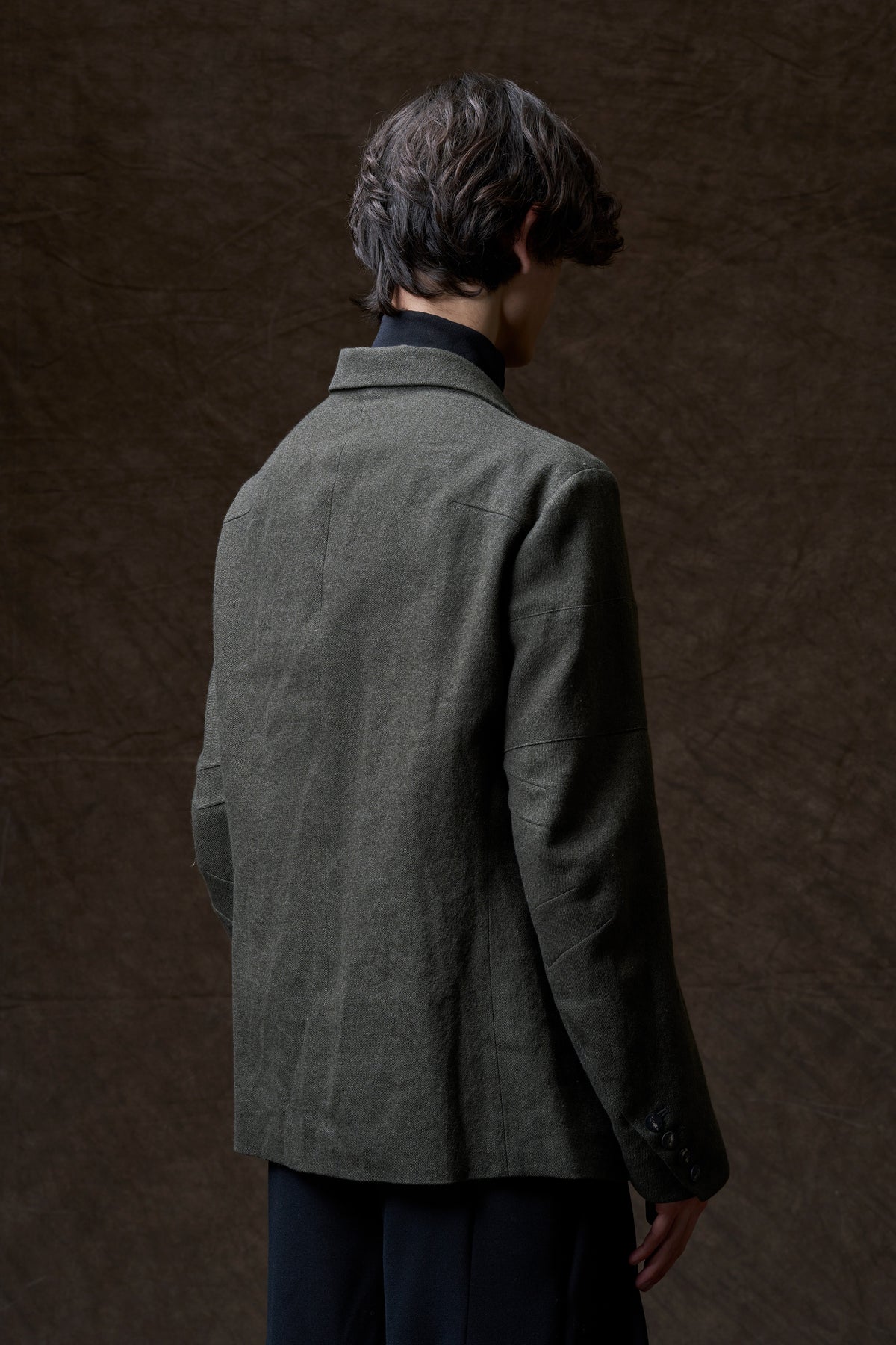 Olive Double Breasted Shrink Wool Jacket