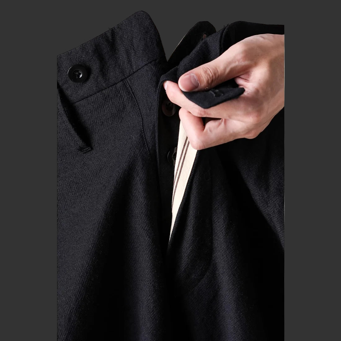 Coal Black Side Tucked Wide Straight Trousers