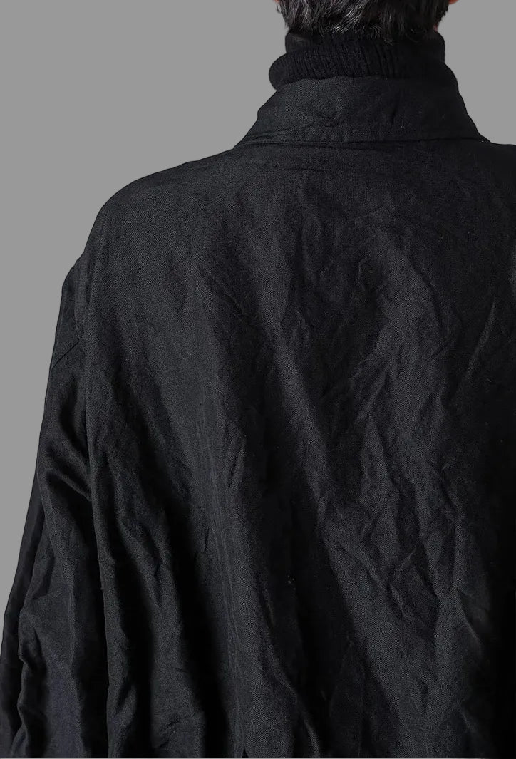 Black Wool Linen Multi Button Curved Arm Blouson