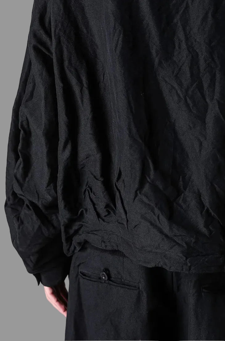 Black Wool Linen Multi Button Curved Arm Blouson