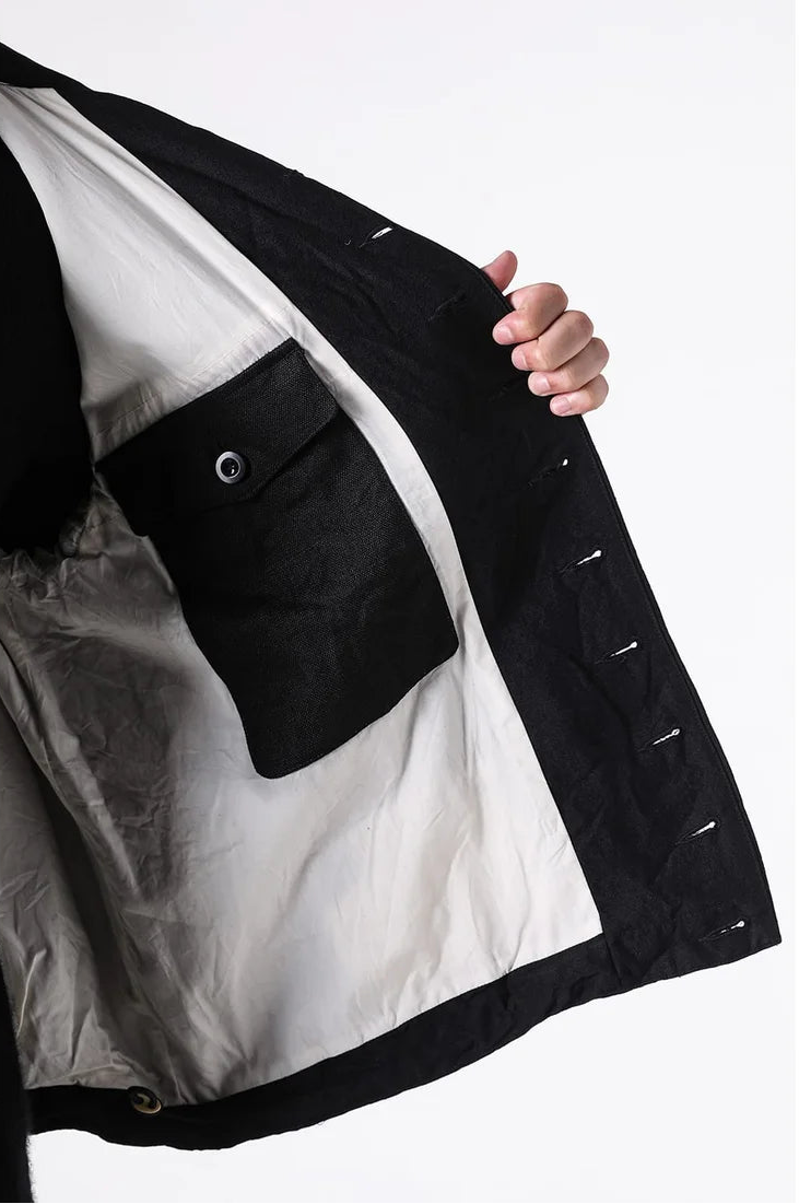 Black Wool Linen Multi Button Curved Arm Blouson