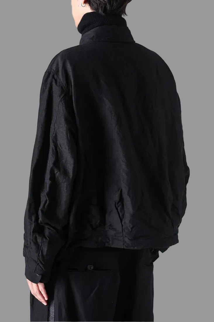 Black Wool Linen Multi Button Curved Arm Blouson