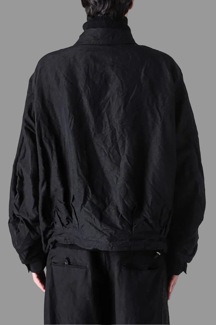 Black Wool Linen Multi Button Curved Arm Blouson