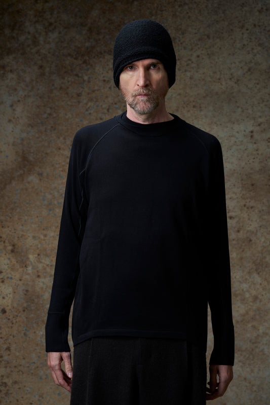 Black Raglan Crewneck Long Sleeve Sweater