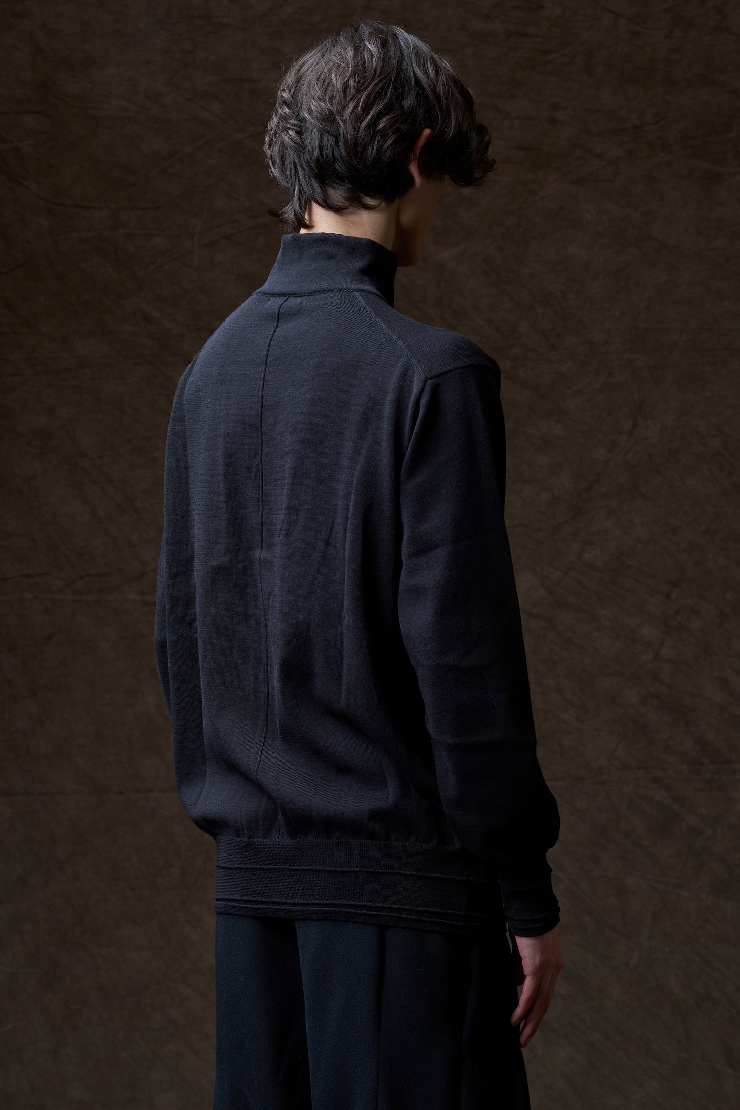 Black High Collar Knit Cardigan Shirt