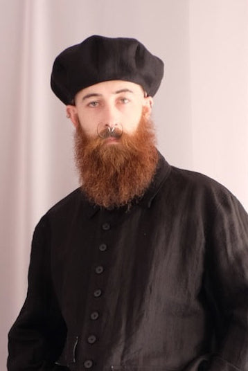 Black Ramie Cotton Big Beret