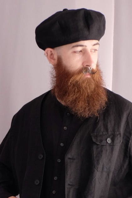 Black Ramie Cotton Big Beret