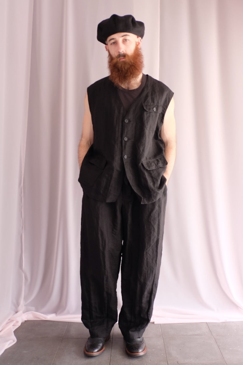 Black Ramie Cotton Big Beret