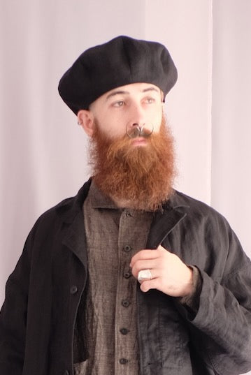 Black Ramie Cotton Big Beret