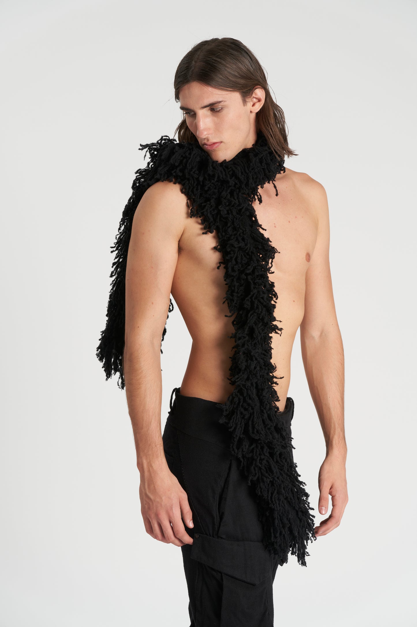 Black Laddered Wool Cashmere Scarf