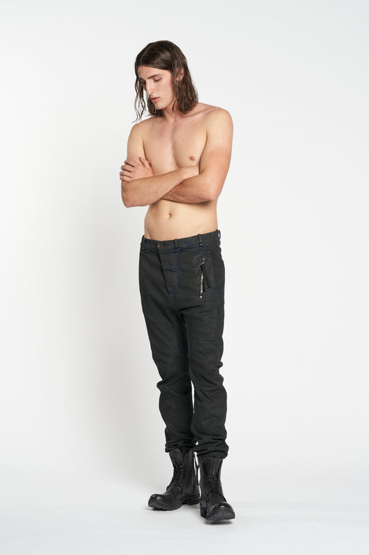 Black Blue Overdye Baggy Tapered Jeans