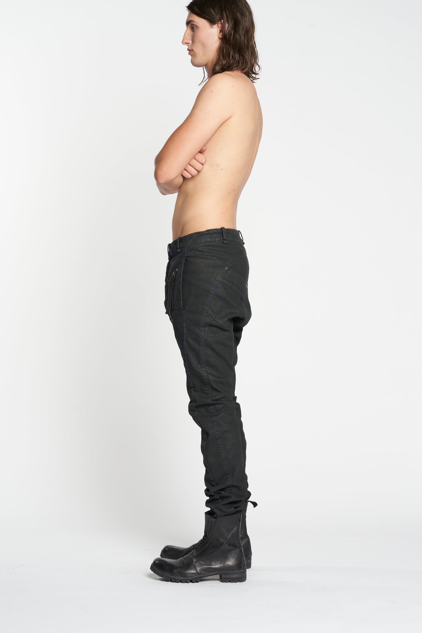 Black Blue Overdye Baggy Tapered Jeans